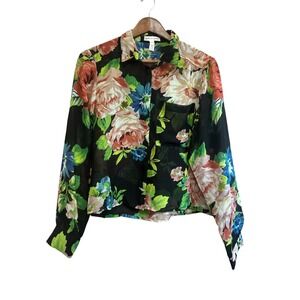 Ambiance appeal Floral button down sheer long sleeve top size‎ large polyester